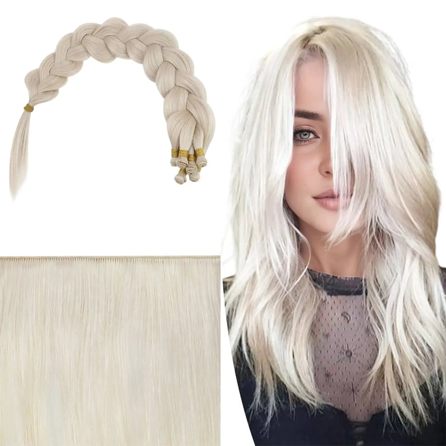 Full Cuticle Virgin Hand-tied Real Human Hair Weft Platinum Blonde #60A