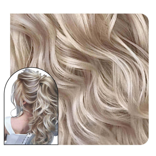 Curly Injection Tape in Extensions Silver with Blonde