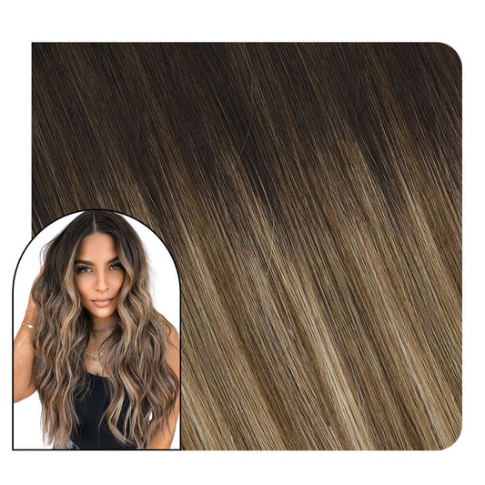 Balayage Extensions Clip in Human Hair Extensions Off Black to Brown with Blonde