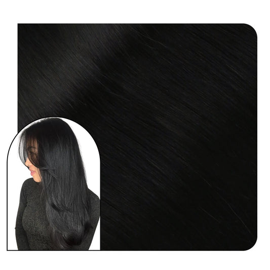 Jet Black flat weft human hair extensions invisible flat weft hair extensions