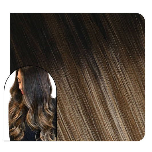 Off Black Balayage color Clip on Extensions Weft Hair Human Hair Clip in Extensions