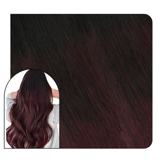 Ugeat Clip in Hair Extensions Human Hair Extensions Human Hair Natural Balayage Color Off Black Ombre to Red Wine Hair