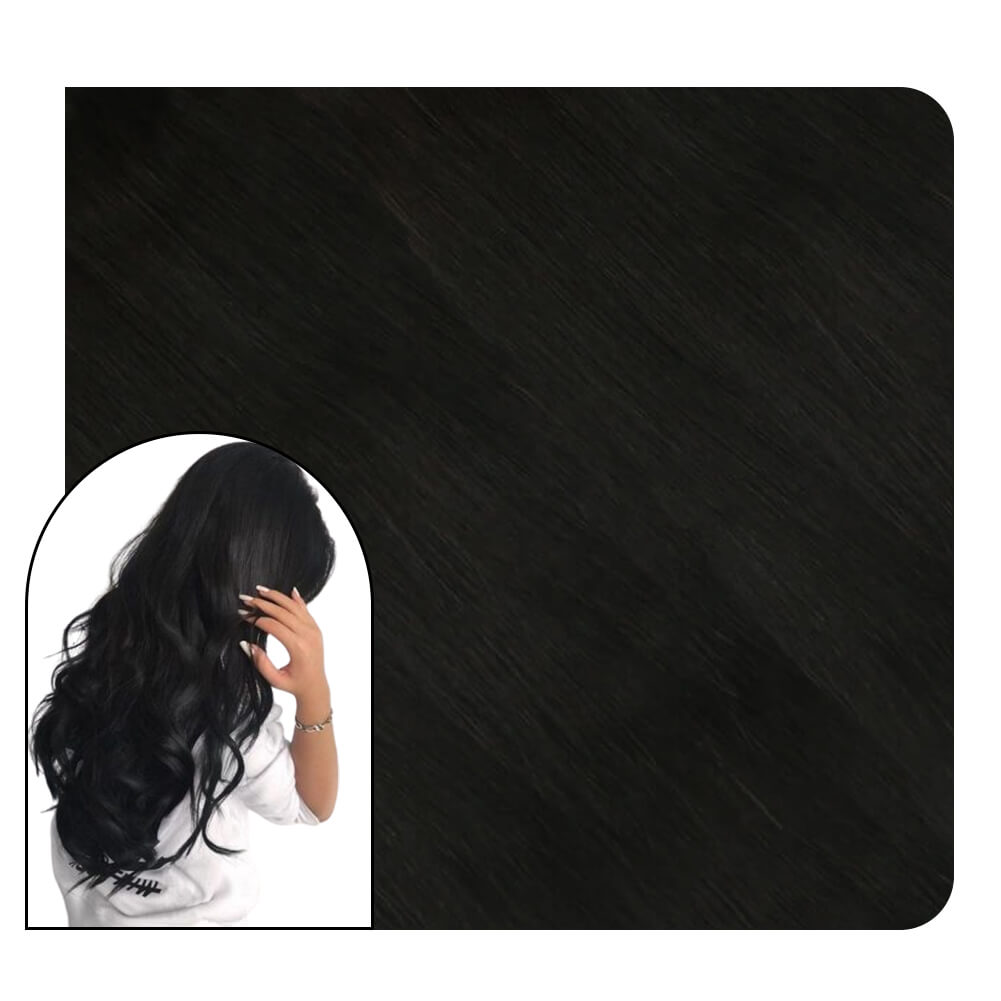100% Virgin Human Hair Tape in Extensions Natural Black Pure Color #1b