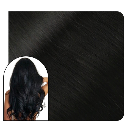 Flat Track Weft Hair Extensions Real Virgin Hair Off Black #1B