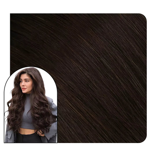 Clip in Hair Extensions Human Hair Full Head Darkest Brown