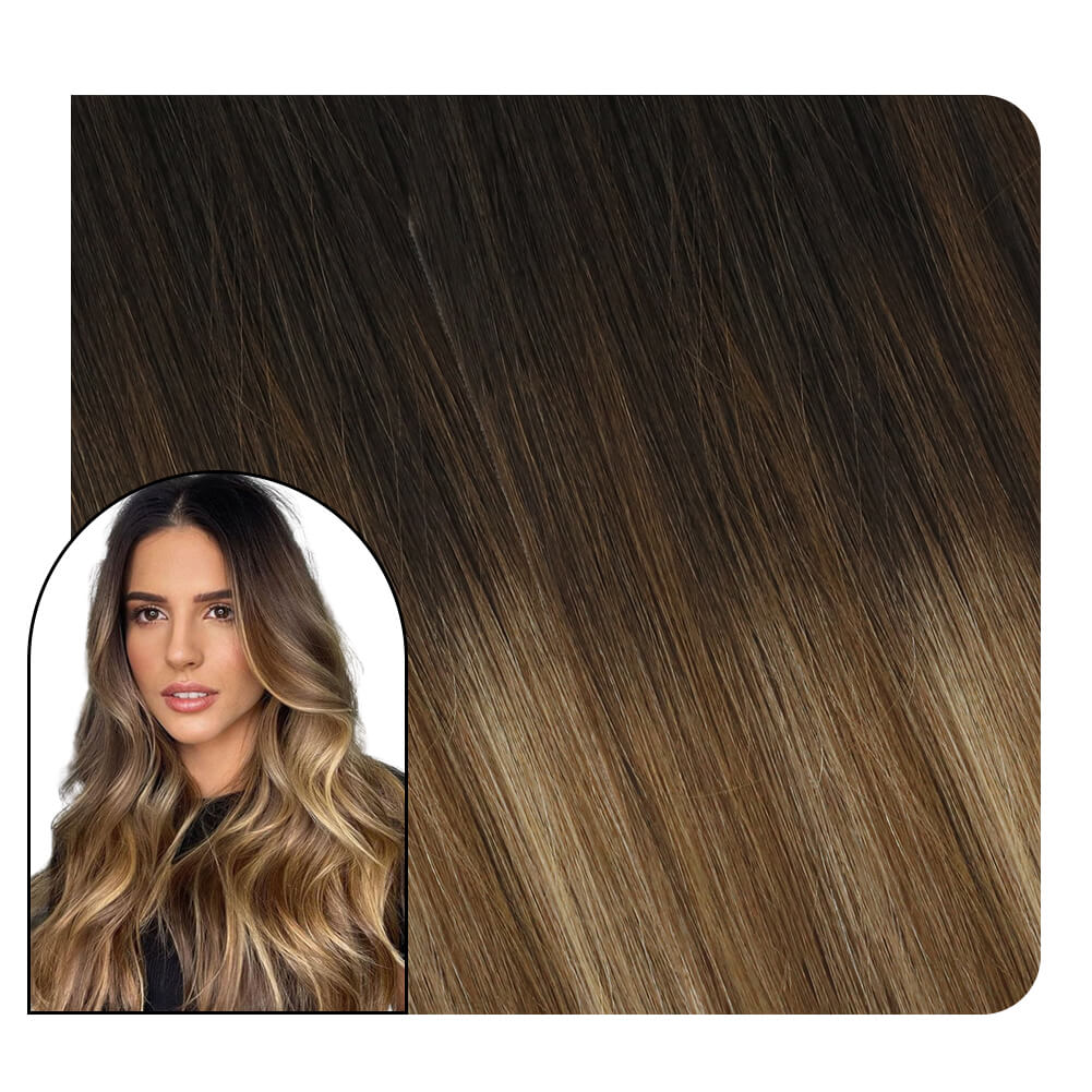 Full Head Ombre Clip in Hair Extensions 10PCS Balayage #2/6/12 Brown to Blonde