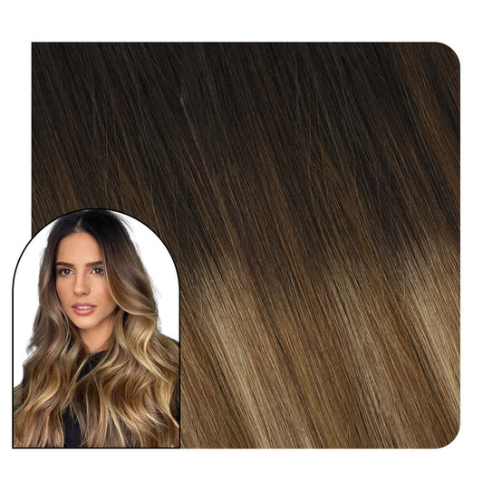 Full Head Ombre Clip in Hair Extensions 10PCS Balayage #2/6/12 Brown to Blonde