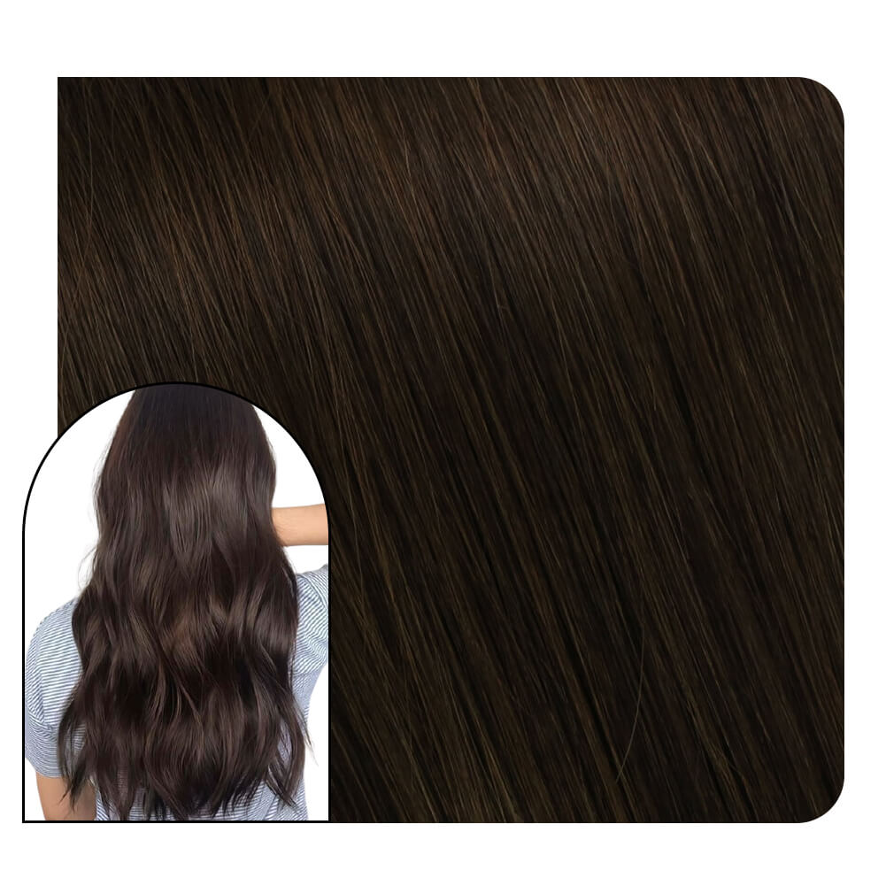 Full Cuticle Virgin Hand-tied Real Human Hair Weft Darkest Brown #2