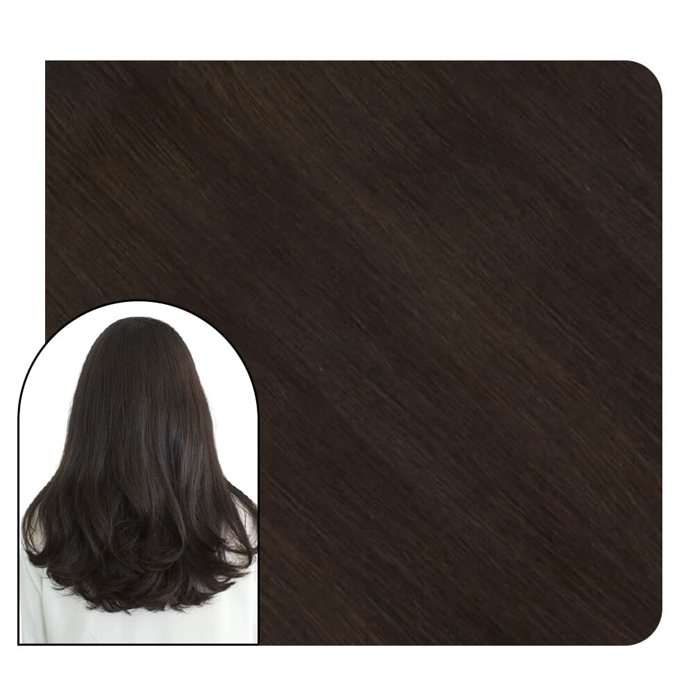 Virgin Tape in Hair Extensions Pure Color Dark Brown for Thickness #2