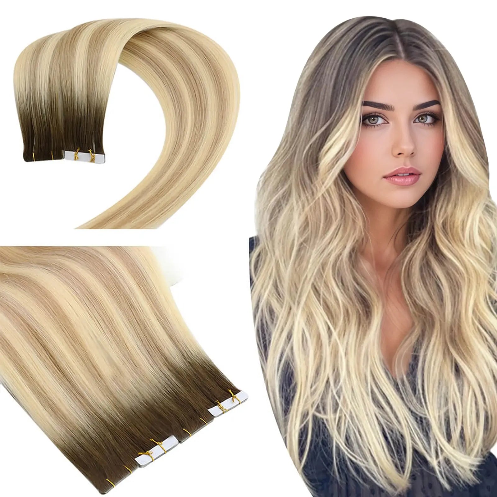 Seamless Injection Tape in Human Hair Brown Mixed With Blonde Vigin Hair#2/18/22