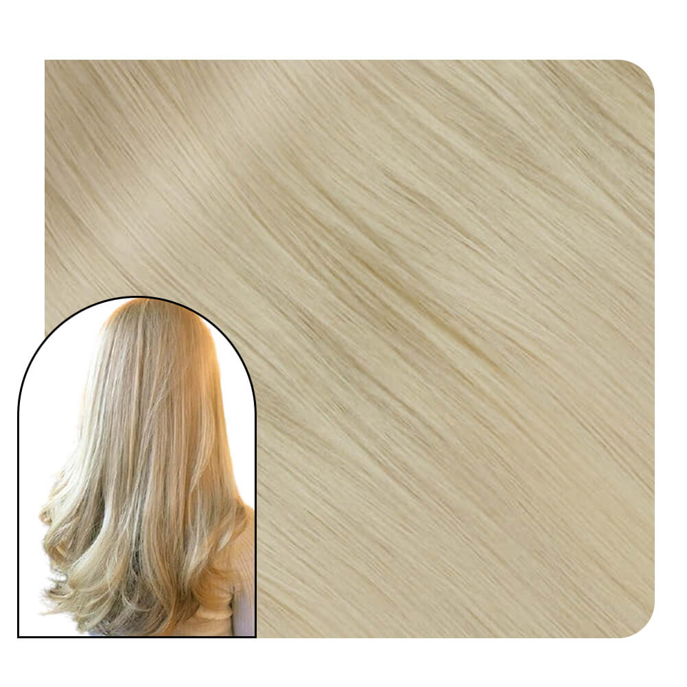 PU Flat Silk Weft Hair Extensions Real Virgin Human Hair Blonde #60