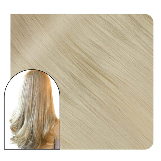 PU Flat Silk Weft Hair Extensions Real Virgin Human Hair Blonde #60