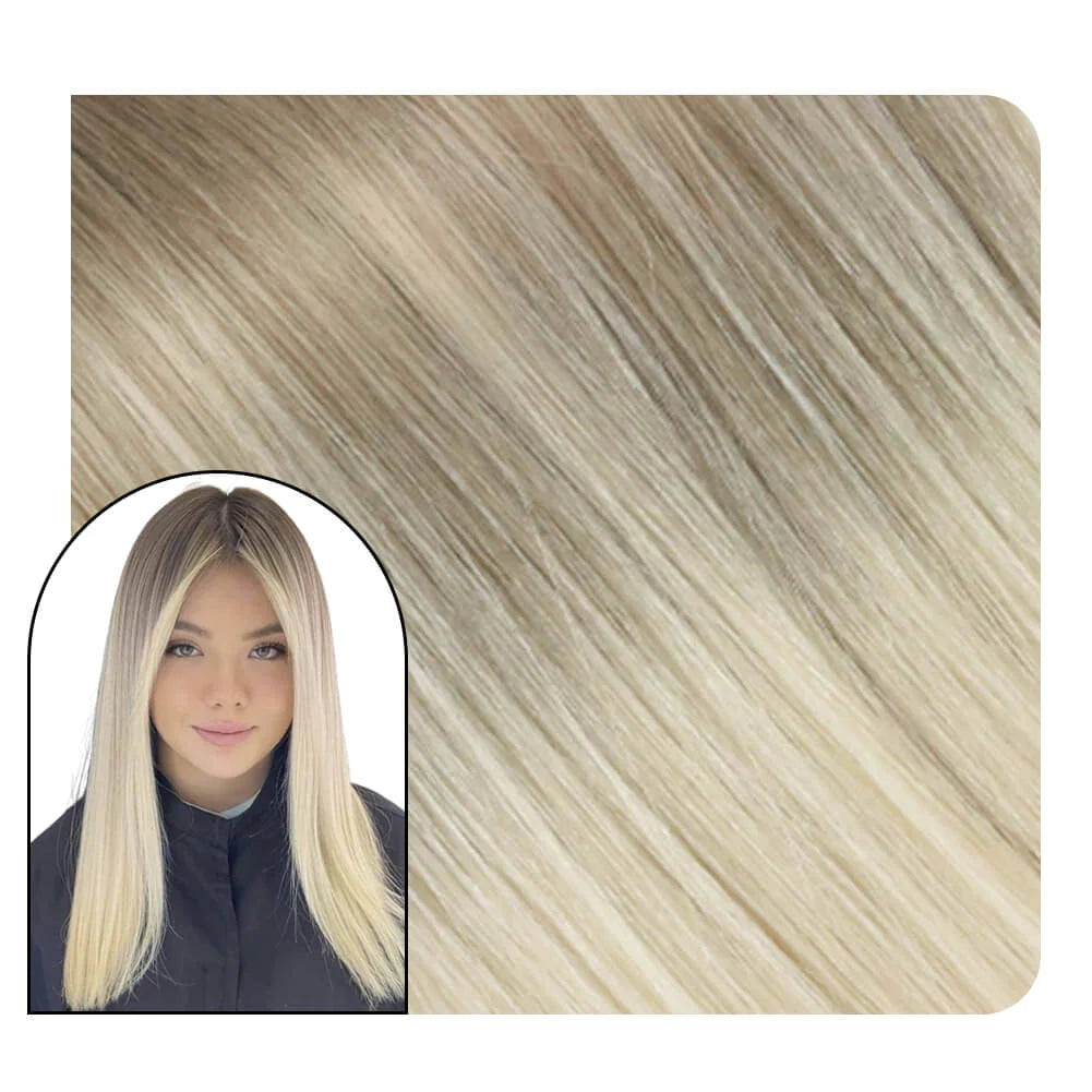 Flat Silk Weft Hair Extensions Real Human Hair Brown With Blonde #8/60