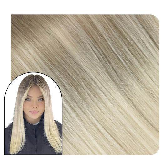 Flat Silk Weft Hair Extensions Real Human Hair Brown With Blonde #8/60