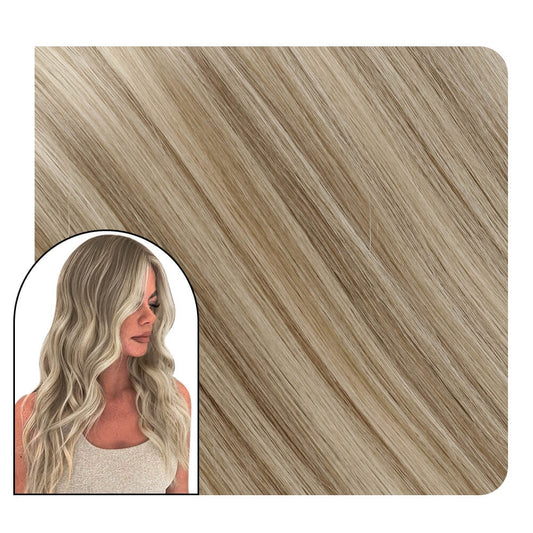 Genius Weft Extensions Human Hair Brown With Blonde Balayage #8/8/613