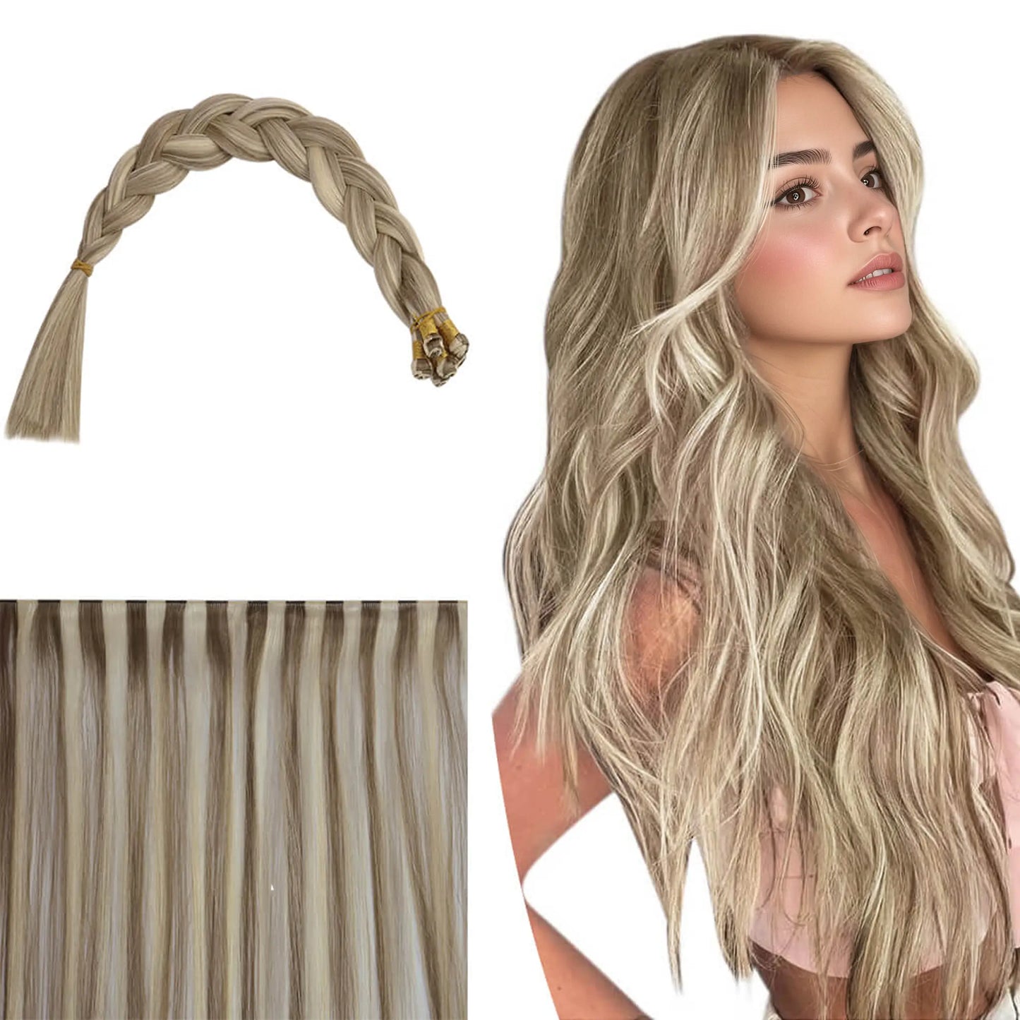 Hand-tied Real Human Hair Weft Highlithed Brown With Blonde #P8/60