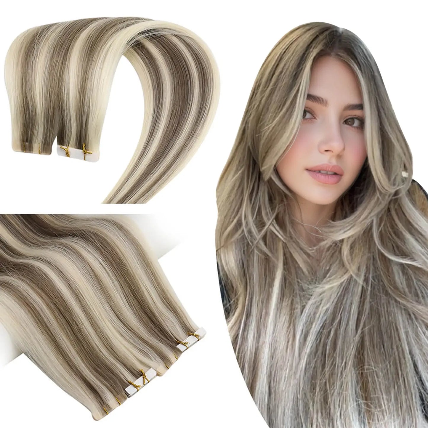 Inject Tape in Extensions Brown With Blonde virgin hair