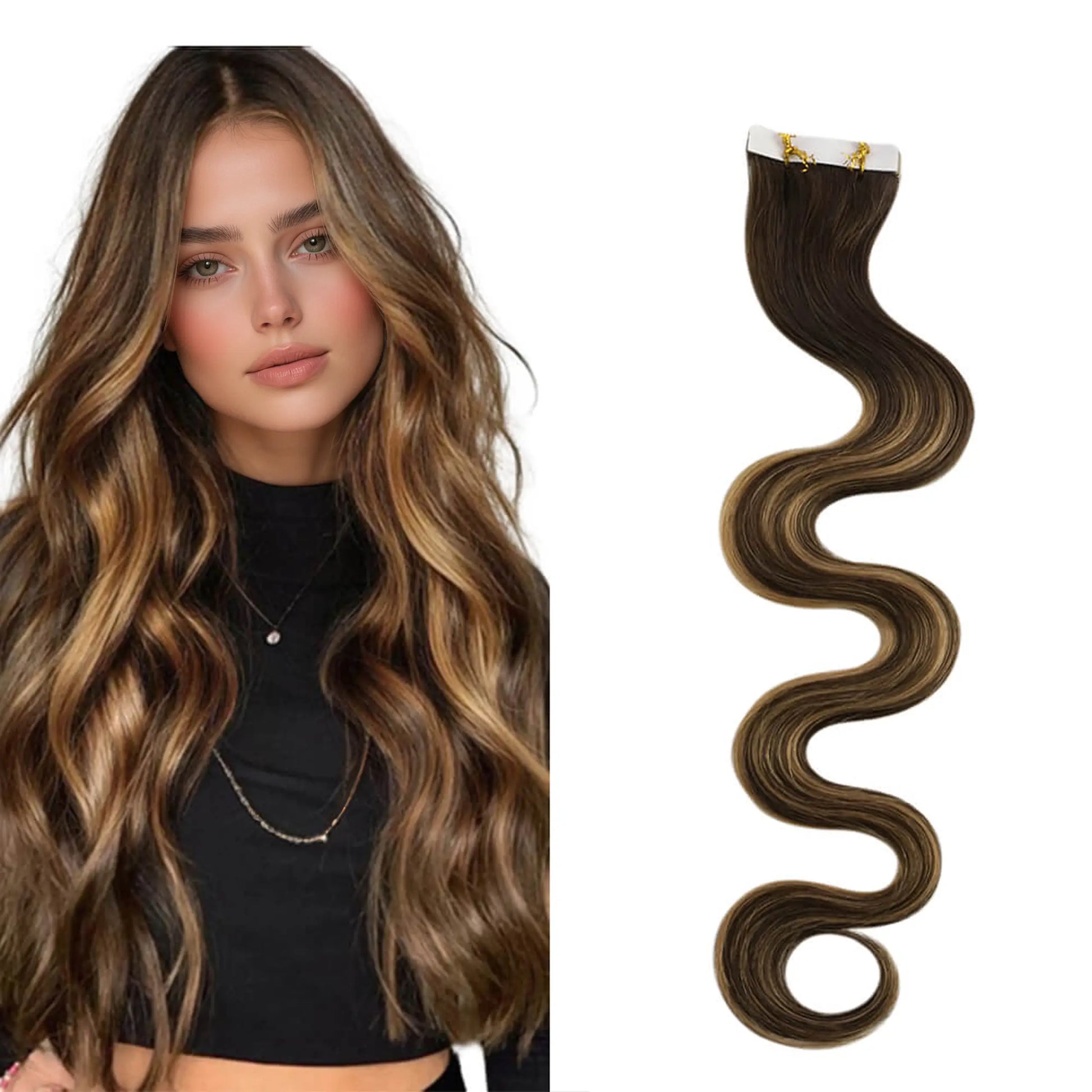 Body Wavy Invisible Seamless Injection Tape in Human Hair Extensions #BM