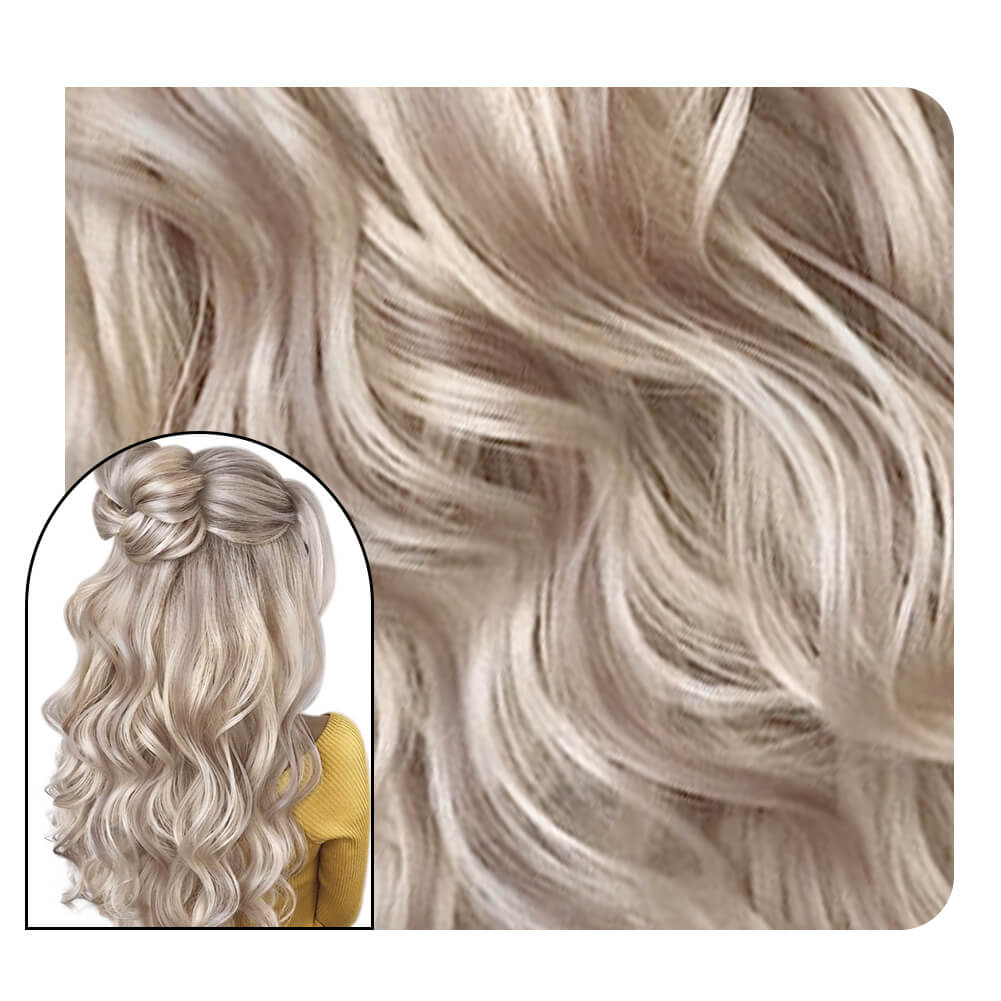 Highlighted Blonde Curly Tape in Hair Extensions