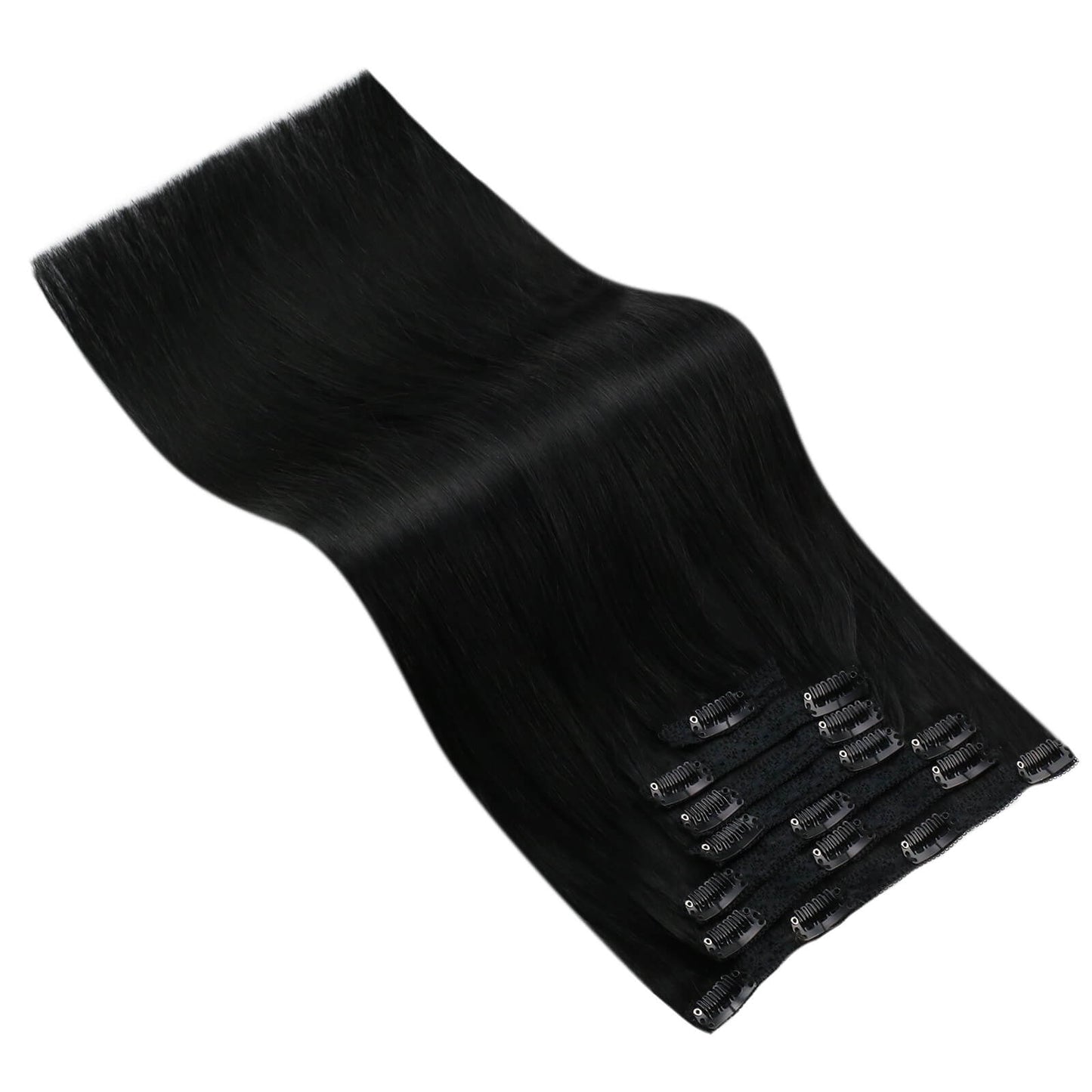 Clip in Real Hair Extensions Human Hair Full Head Natual Jet Black Hair #1