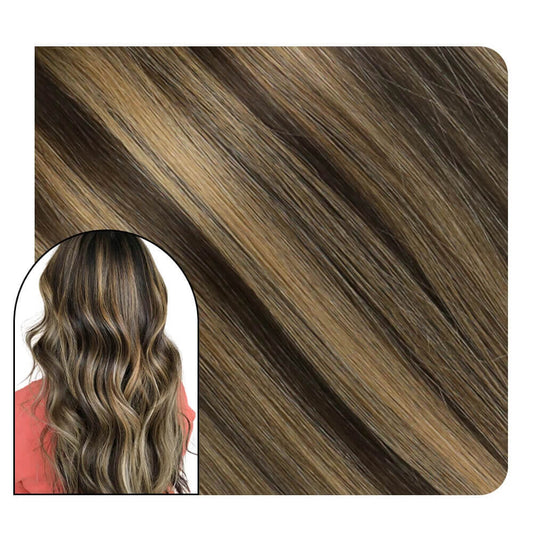 Flat Silk Weft Hair Extensions Virgin Human Hair Brown With Blonde