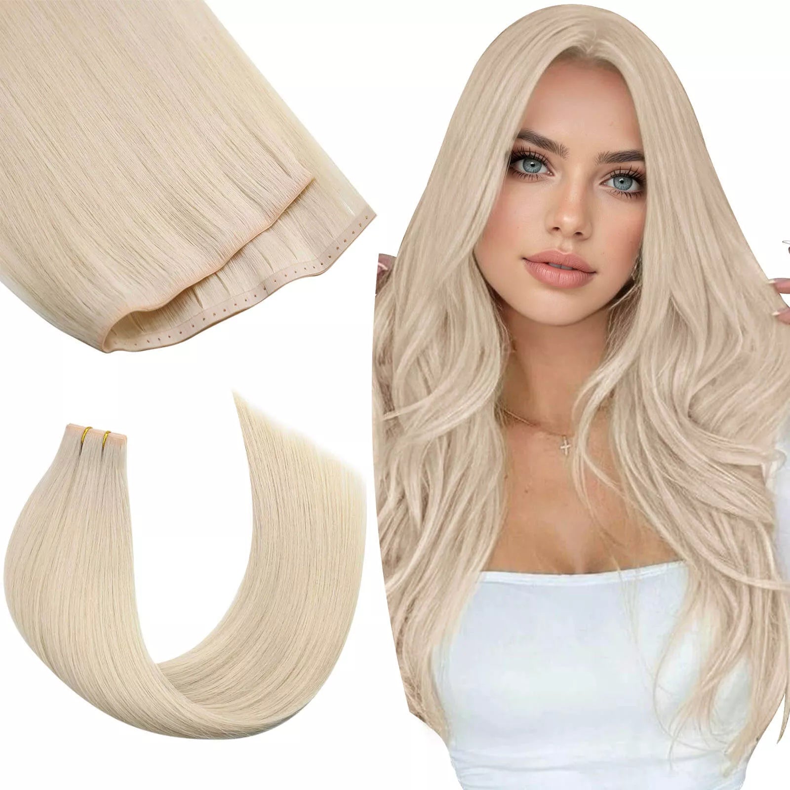 Butterfly Weft Extensions Virgin Human Hair Blonde PU Hole 