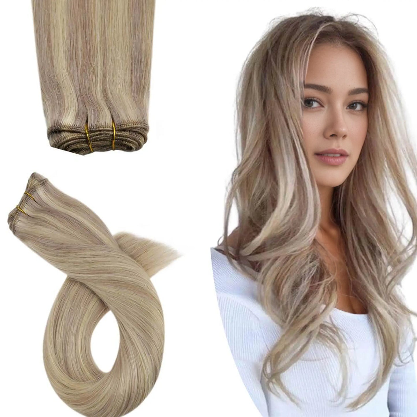 Weft Hair Extensions Sew in Highlighed 100% Human Hair 18/613