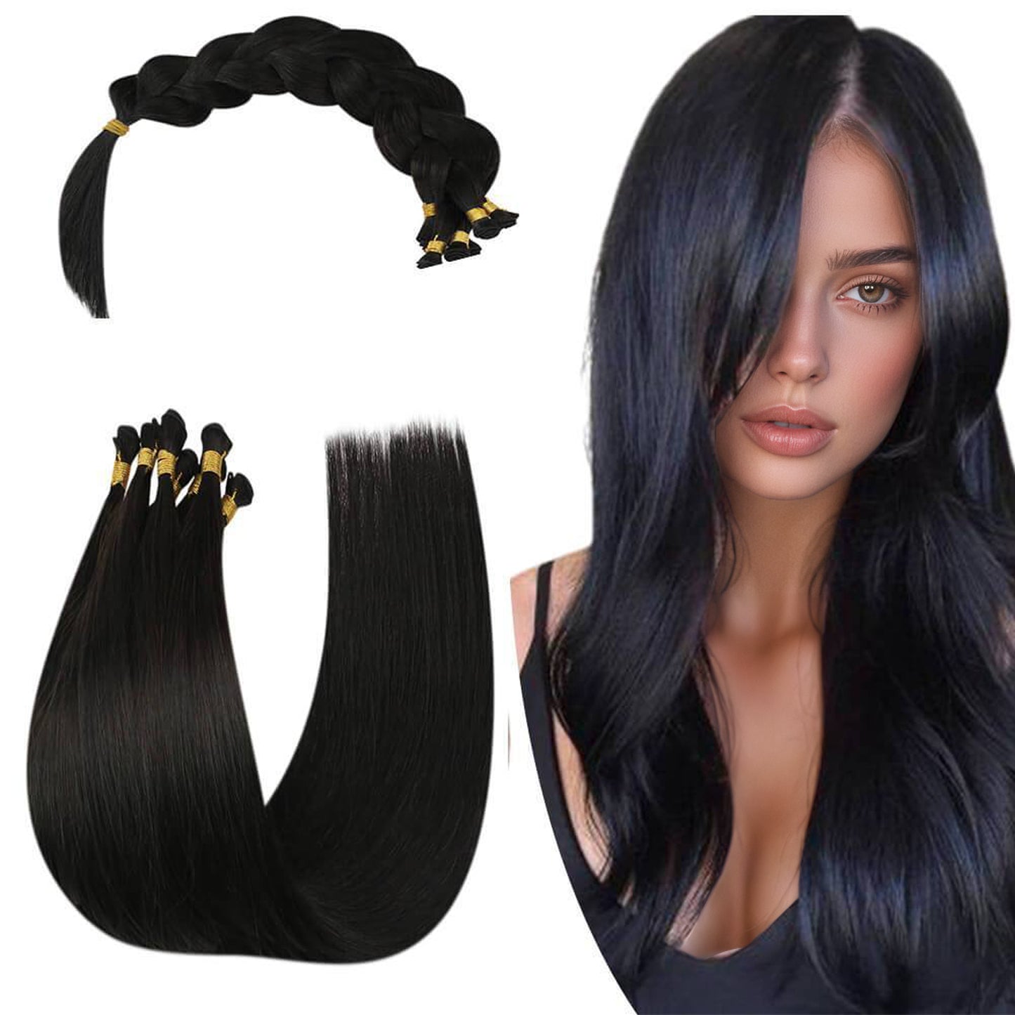 Full Cuticle Virgin Hand-tied Real Human Hair Weft Off Black 1B