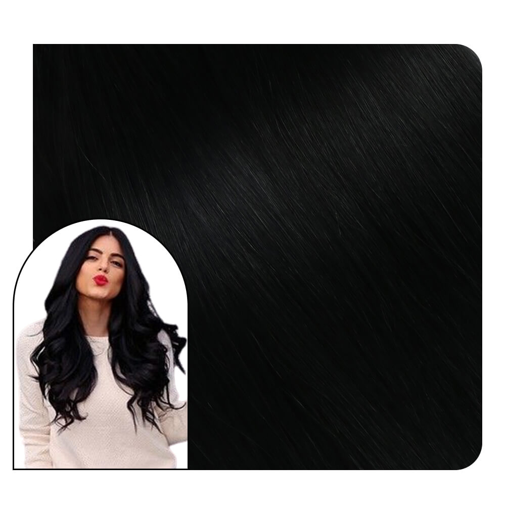 Invisible Thick Genius Weft Extensions Human Hair Weft Jet Black