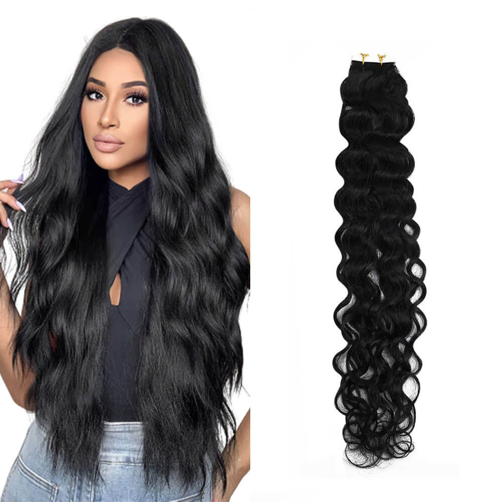 natural wave injection tape in hair jet black color cuticle aligned hair vendor