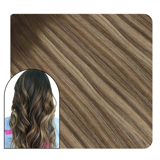 Microbead Hair Extensions Balayage Dark Brown with Ash Blonde