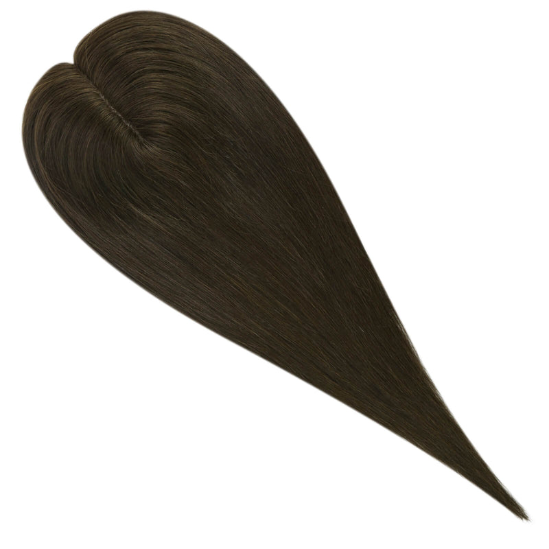 large base human hair topper dark brown