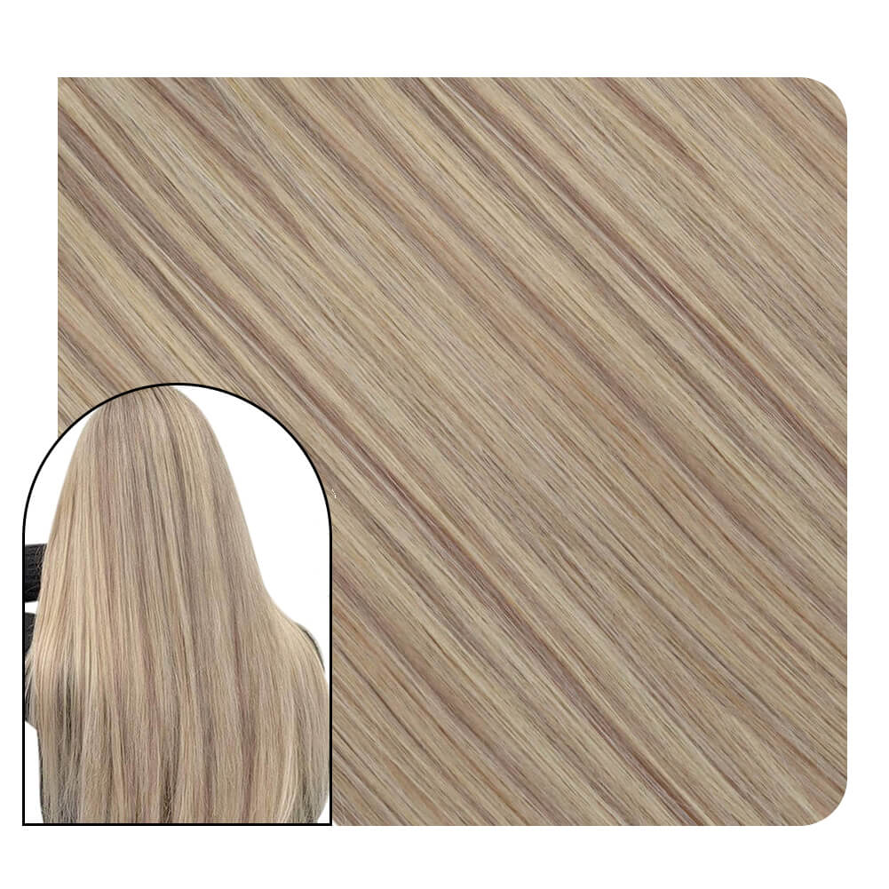 ash brown with bleach blonde tape in hair