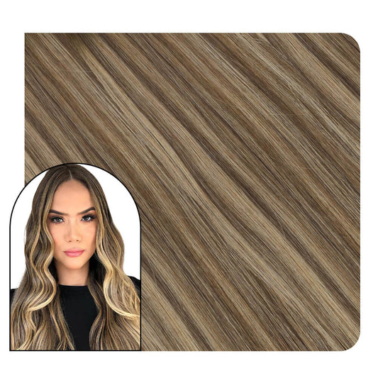 Ugeat U Tip Hair Extensions Human Hair 18Inch Balayage Brown with Blonde