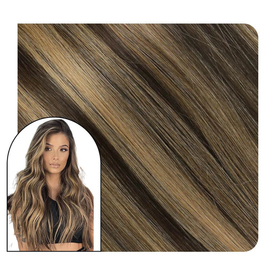 Flat Silk Weft Hair Extensions Balayage Human Hair #BM