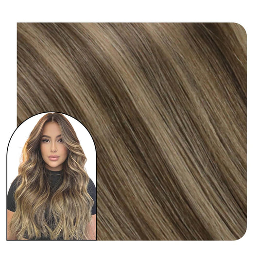 Flat Silk Weft Hair Extensions Human Hair Balayage Color #4/27/4