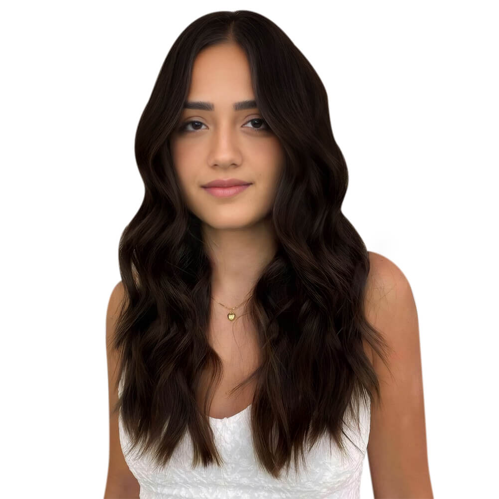 Human Hair Bundles Wavy Genius Weft Extensions Darkest Brown