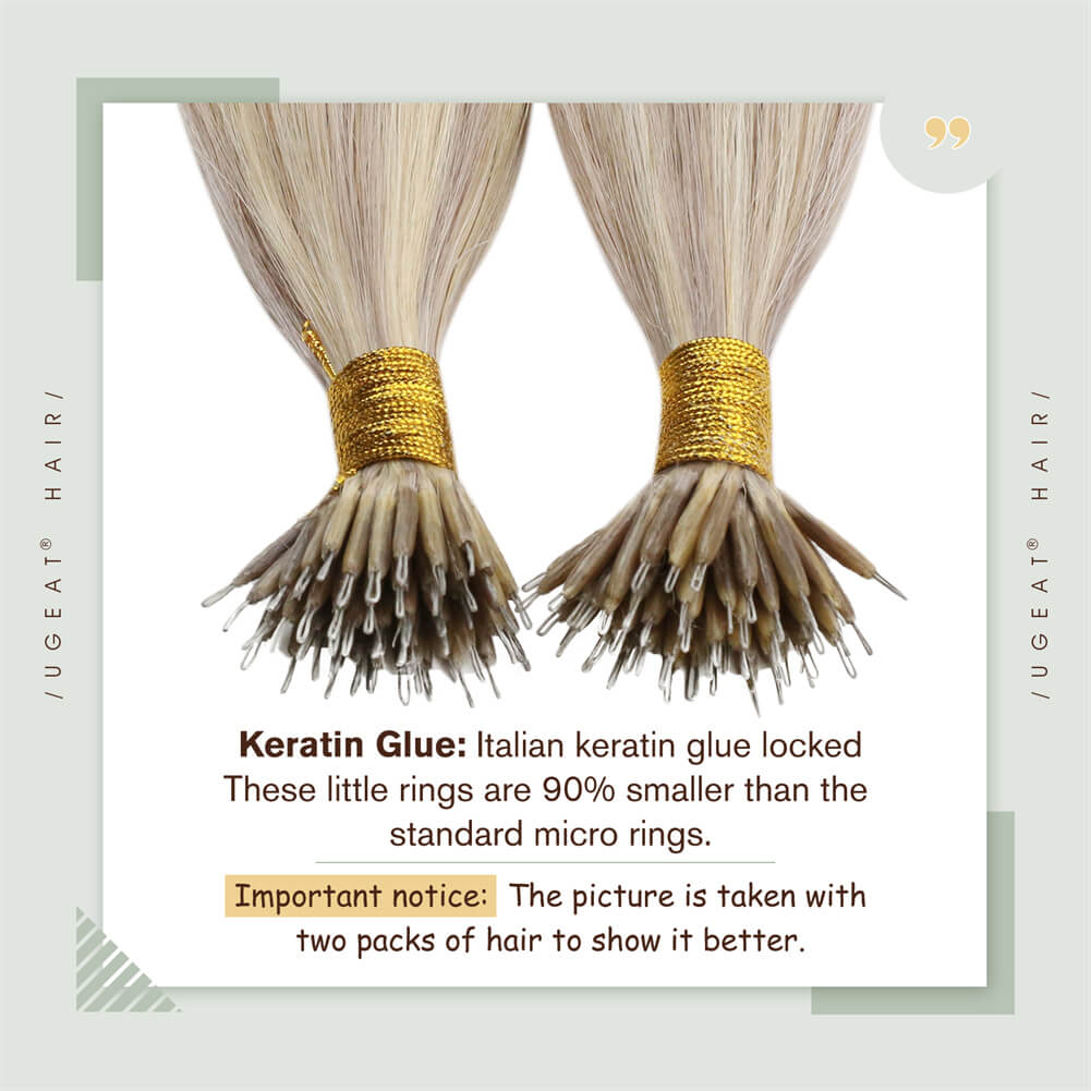 Nano Bead Ring Human Hair Extensions Highlight Blonde Hair Extensions #P18/613