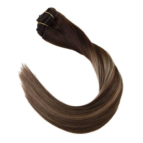 Brown Balayage Clip in Extensions Mix Caramel Blonde Color #2/27/2-UgeatHair