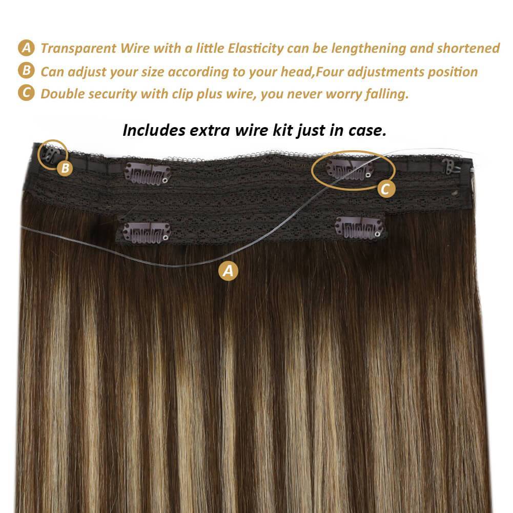 Halo Hair Extensions Flip on Hair Dark Brown with Blonde 4/27/4