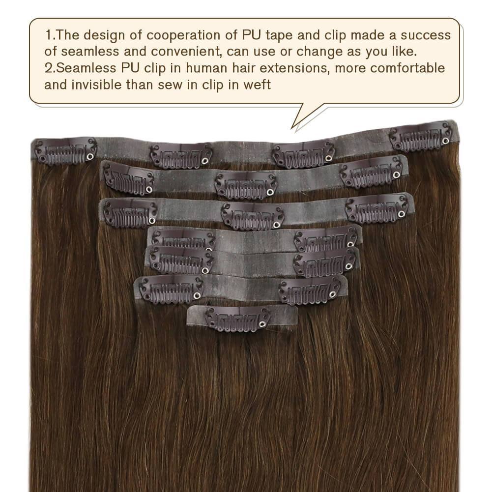 Medium Brown #4 Clip on Real Hair Extensions
