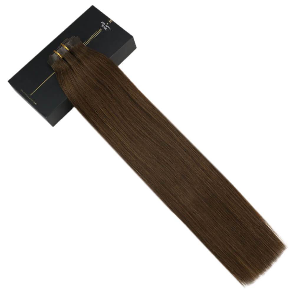 Seamless PU Clip in Hair Medium Brown #4 Clip in Natural Hair