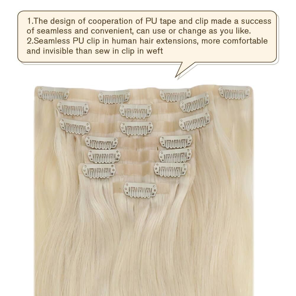 Long Hair Clip ins Blonde Human Hair 24inch Double Weft Remy Human Hair Extensions