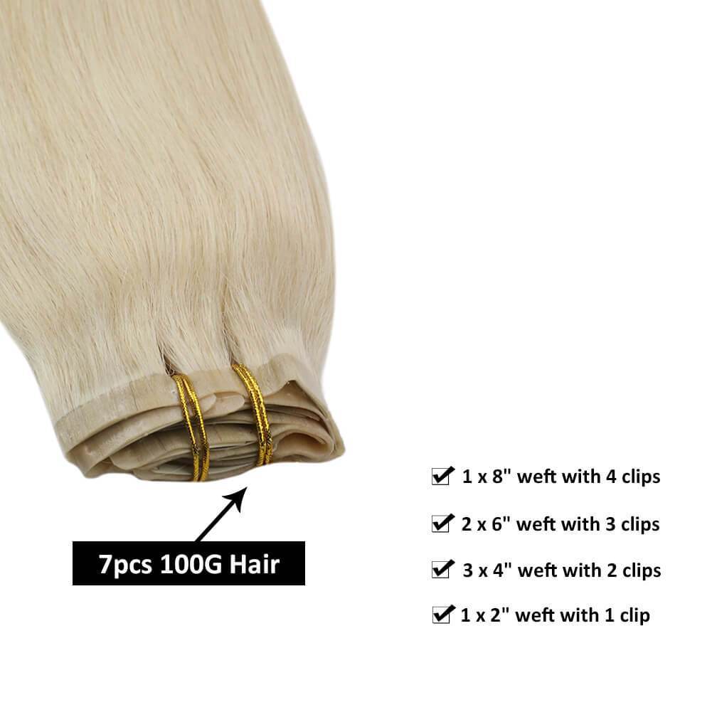 Platinum Blonde #60 Clip in Double Weft Human Hair