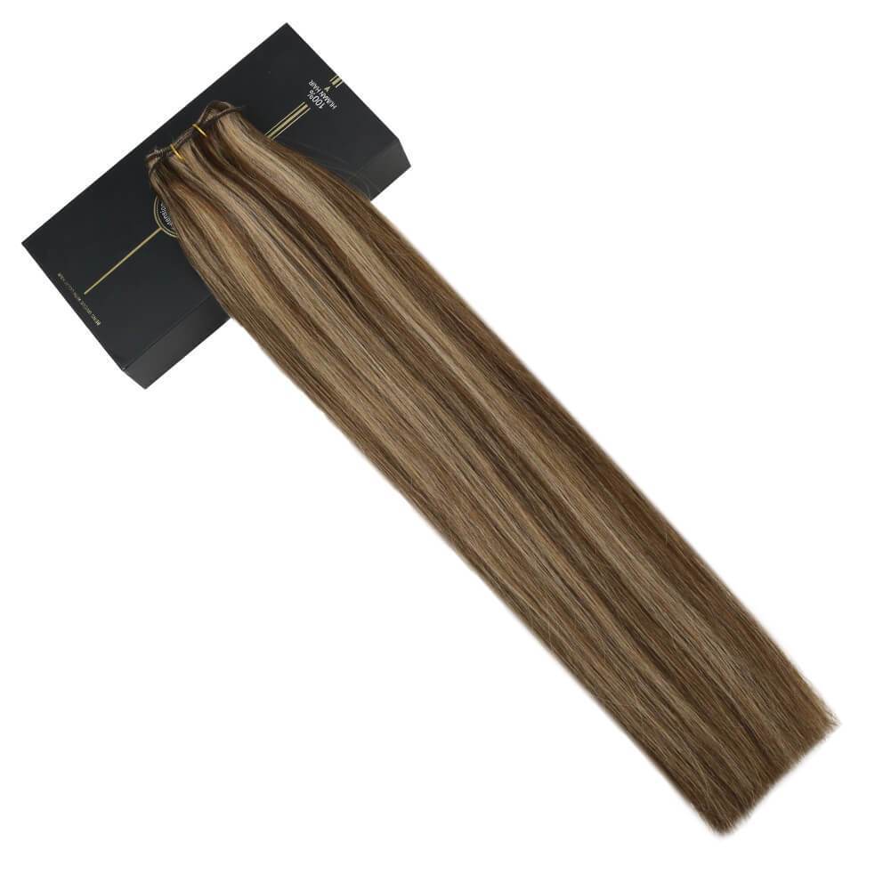 Weft Hair Extensions Sew in Brown with Golden Blonde Color #4/16