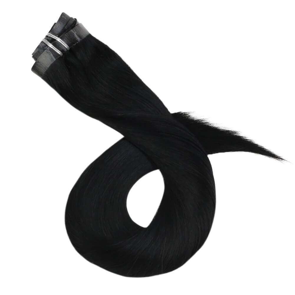 PU Clip ins Real Hair 7P 120g Thick Full Head Extensions Jet Black #1