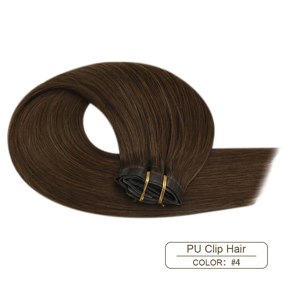 Medium Brown #4 Full Head Hair Extensions