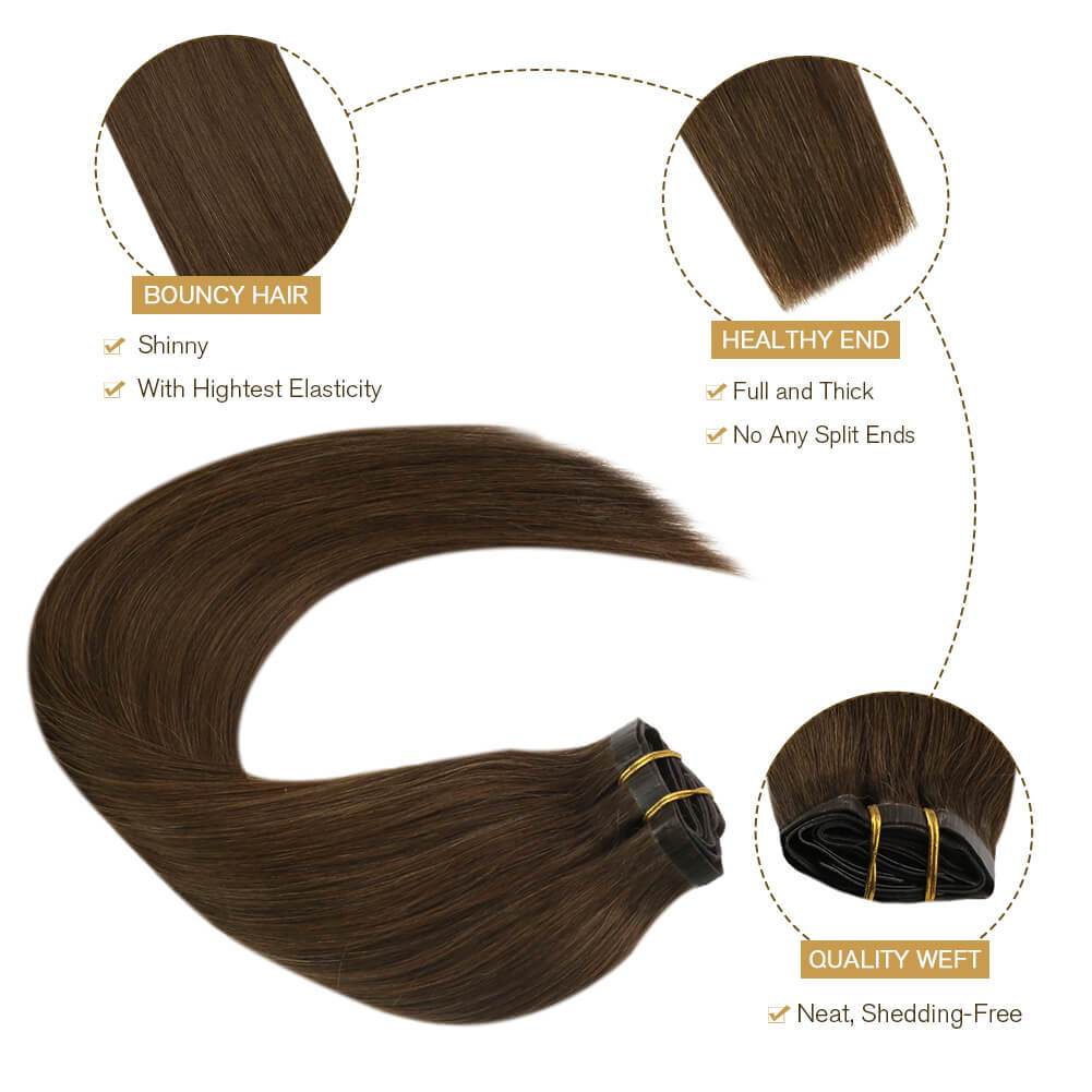 Human Hair Medium Brown #4 7PCS 120G Thick Hair from Top to End