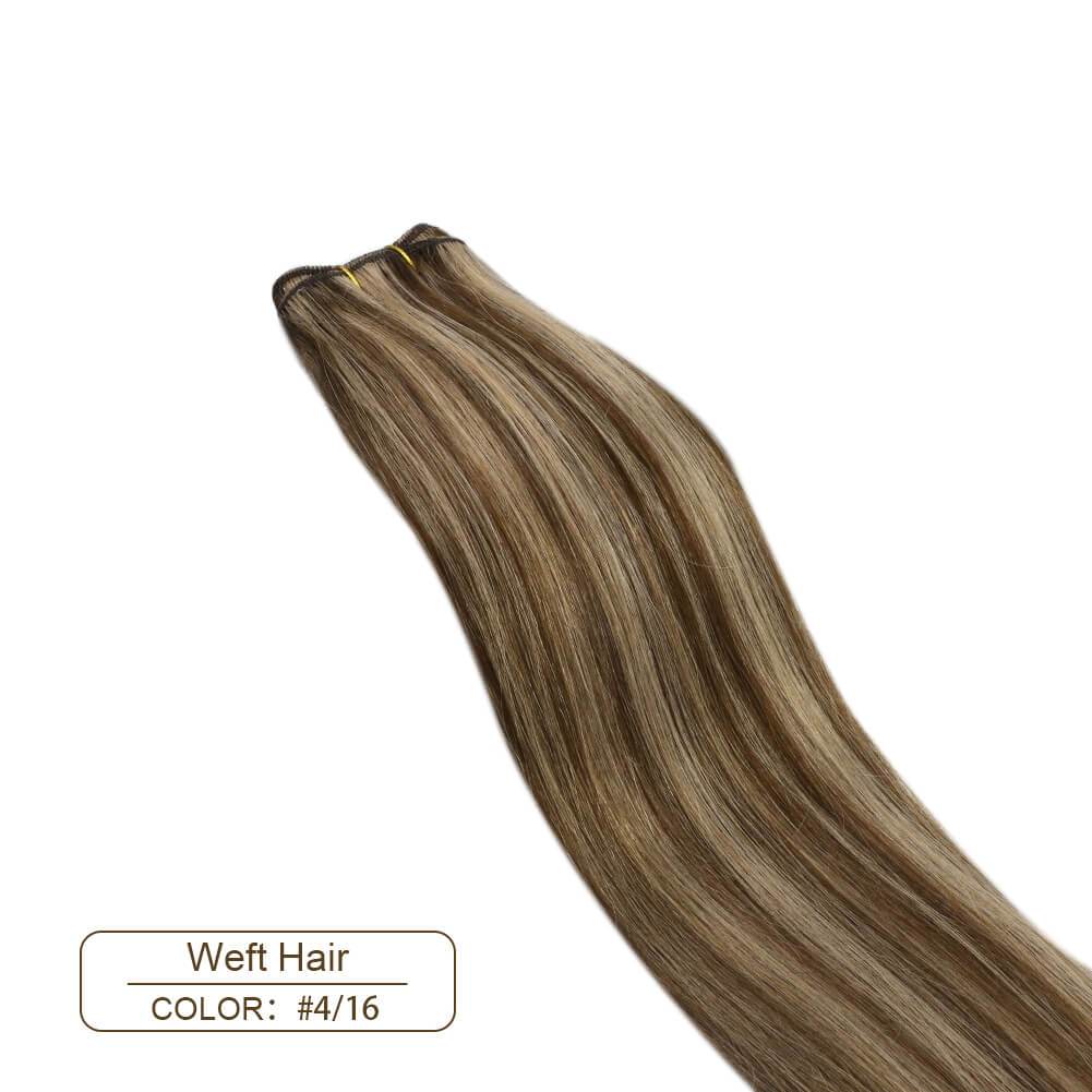 Weft Hair Extensions Sew in Brown with Golden Blonde Color #4/16