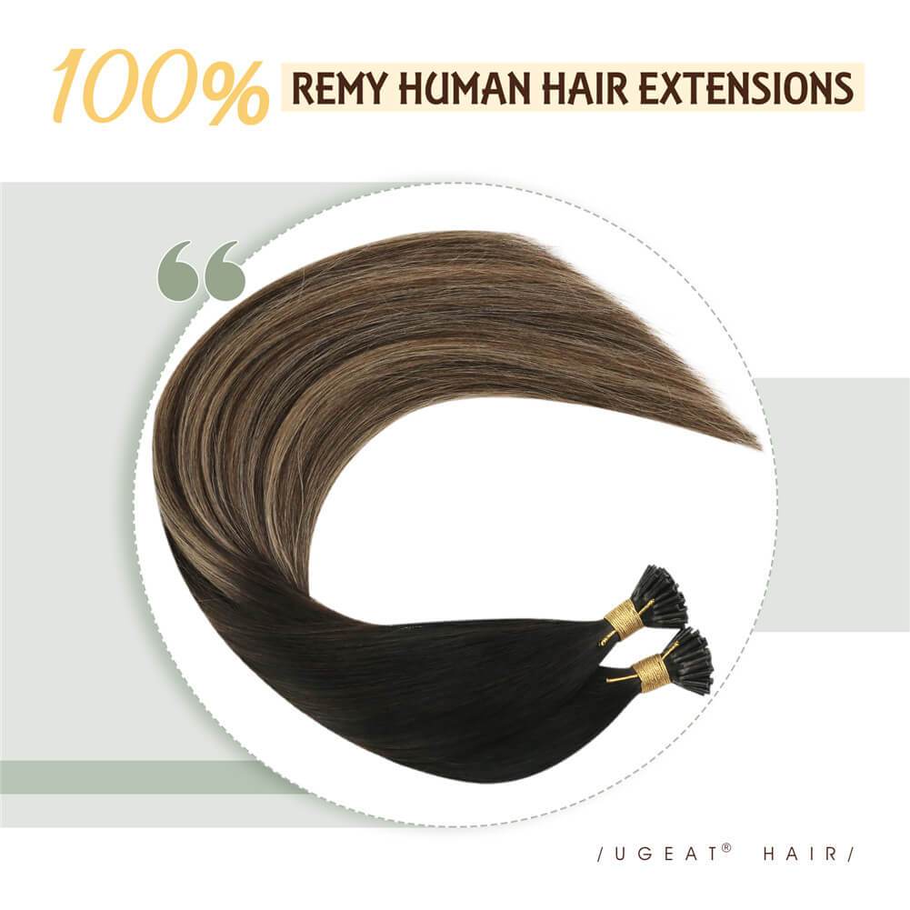 Balayage Black to Brown with Blonde #1B/4/27 Stick Tip Keratin Fusion Hair Extensions